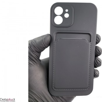 Švelnus silikoninis dėklas su kišenėle - juodas (telefonui Apple Iphone 12)
